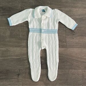 Vintage Cradleknit Cream and Blue Infant Acrylic Footie
